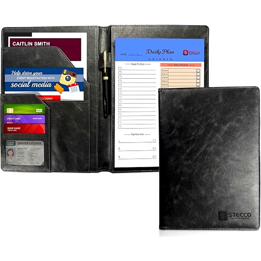 STECCO Leather Portfolio Notebook Document Organizer, Padfolio Folder Organizer